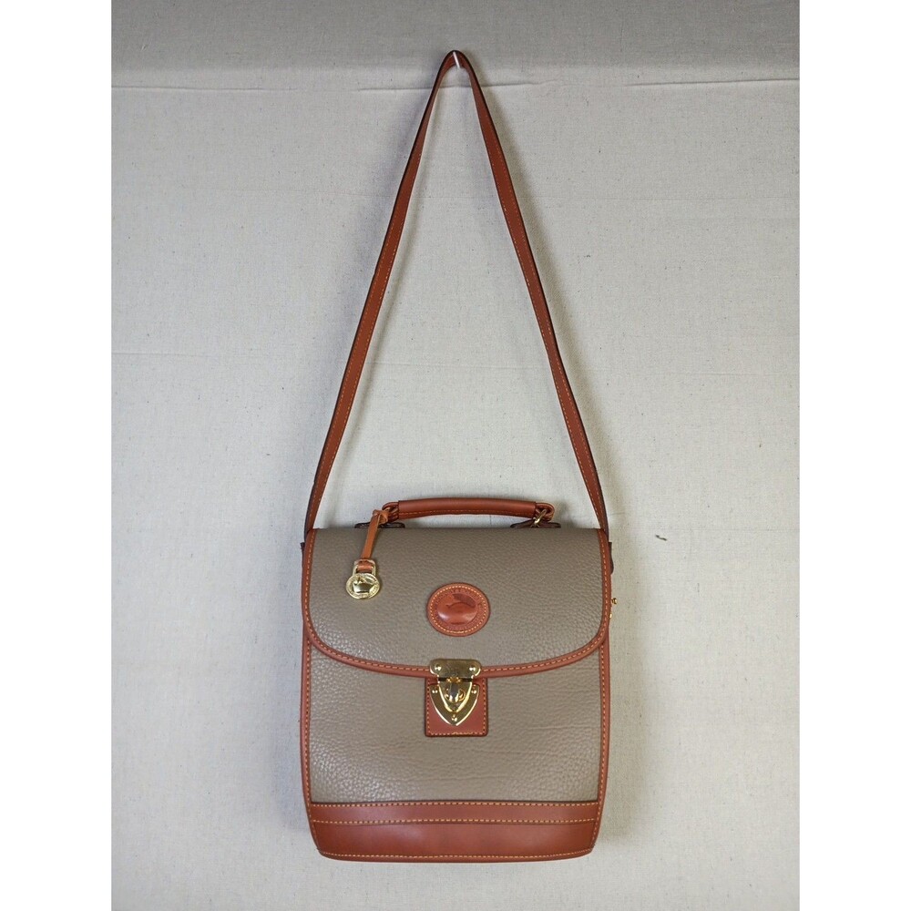 VTG Dooney & Bourke AWL Calvary Spectator Crossbody Bag Taupe Brown Leather EUC